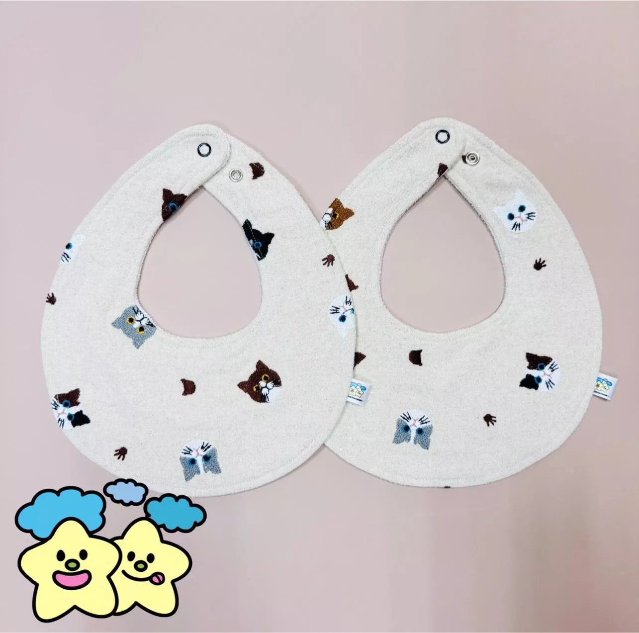 Blingstartwins®️刺繡喵喵頭-手作圍兜