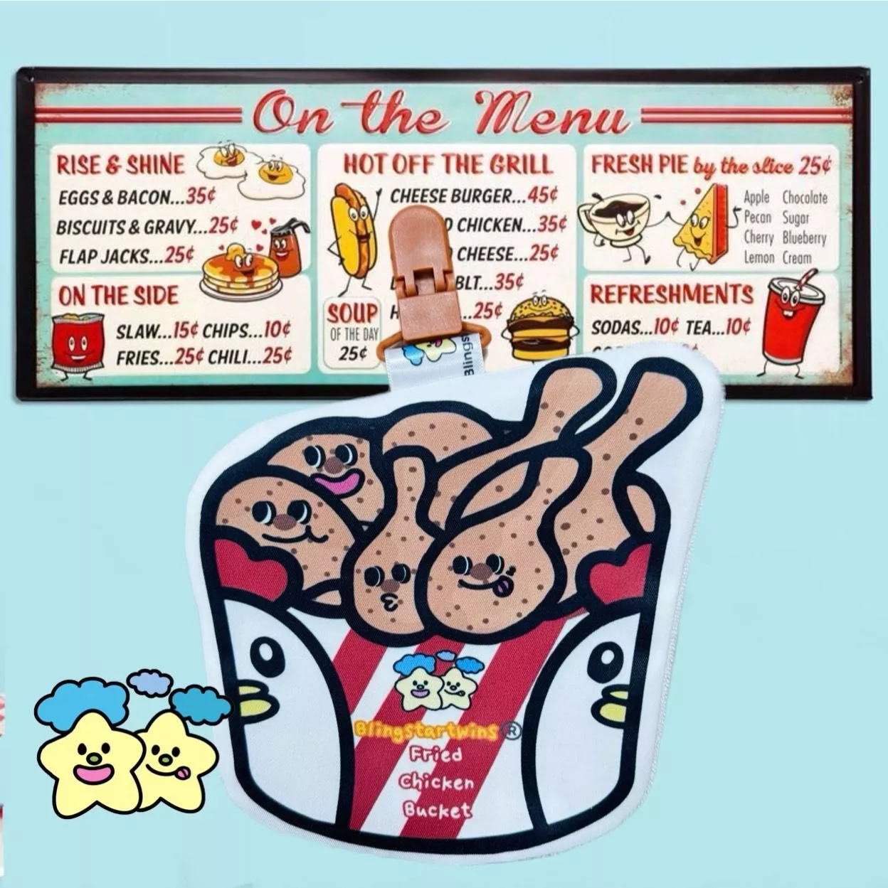 Blingstartwins®️全家餐炸雞桶-幼兒園必備手帕夾