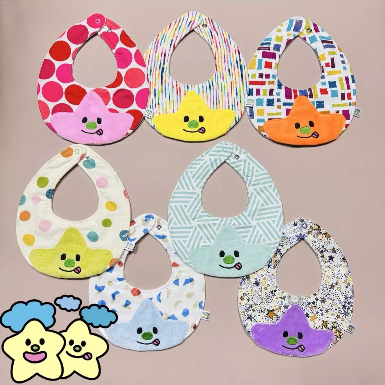 Blingstartwins®️刺繡彩虹小星星-手作圍兜