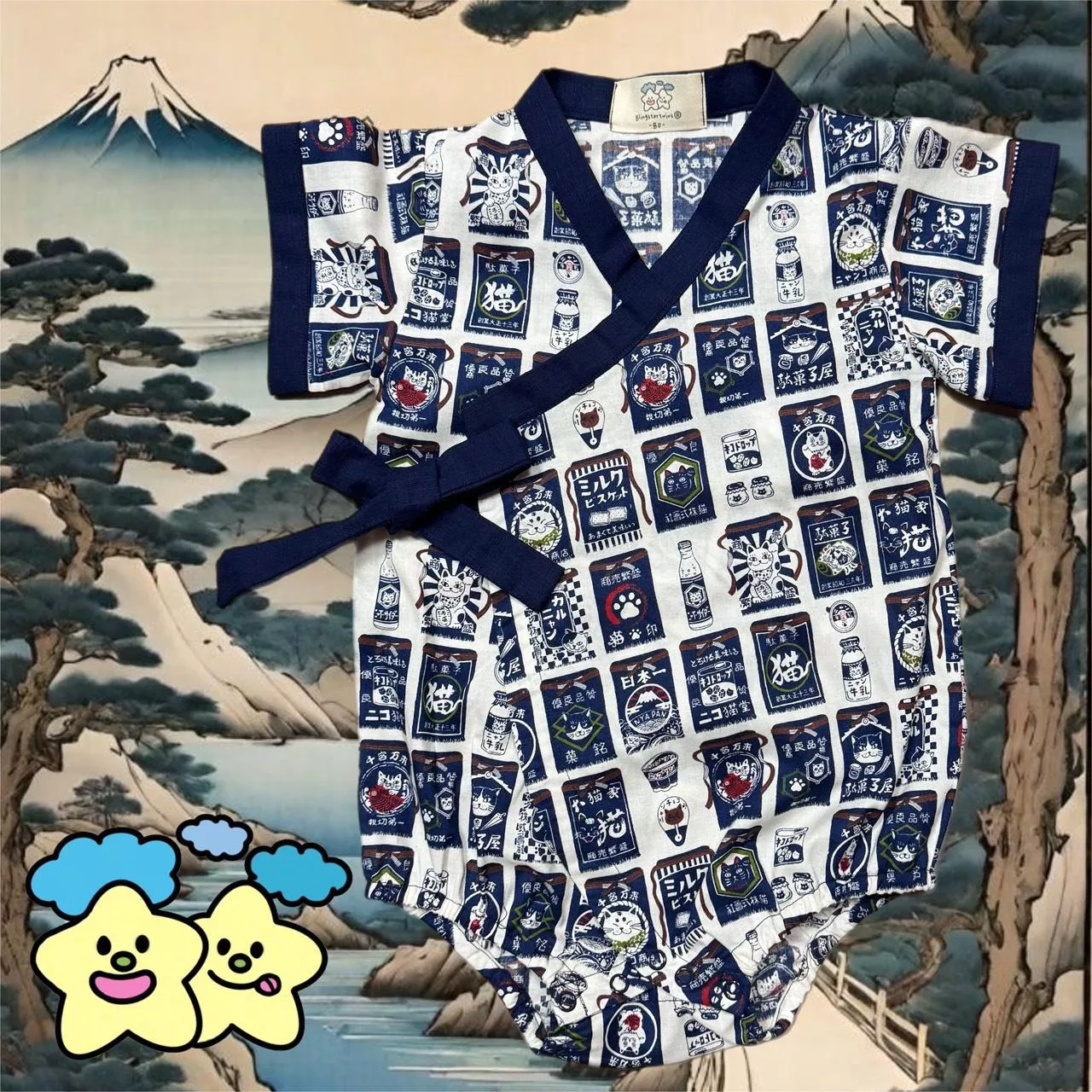 Blingstartwins®️日式貓圖騰甚平和服-手作童裝