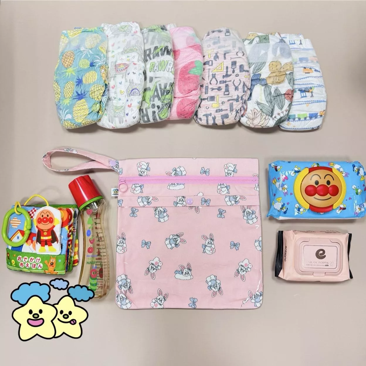 Blingstartwins®️蝴蝶結兔兔-手作專利尿布包