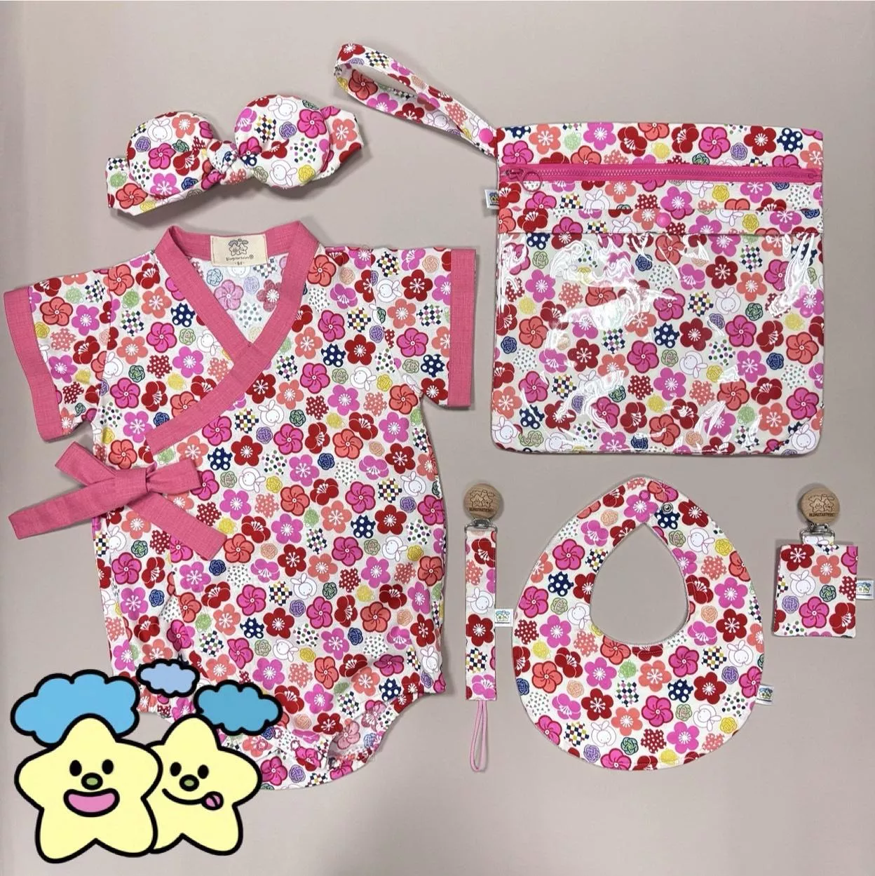 Blingstartwins®️花花兔兔甚平六件組-手作禮盒