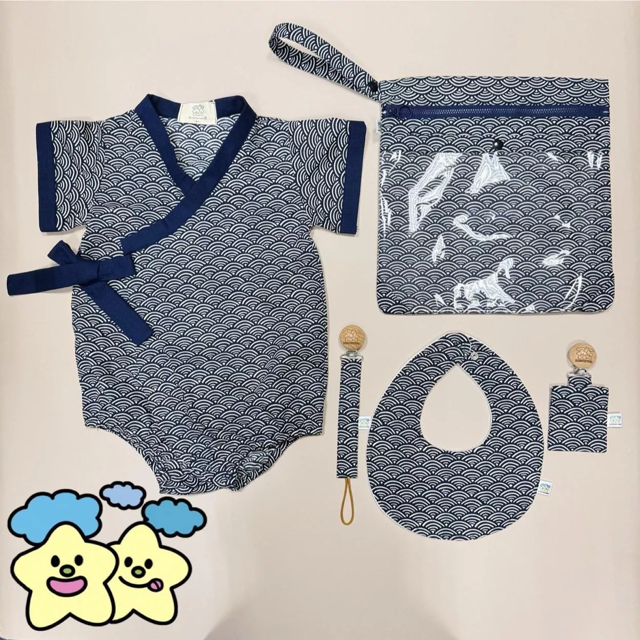 Blingstartwins®️海波浪甚平五件組-手作禮盒