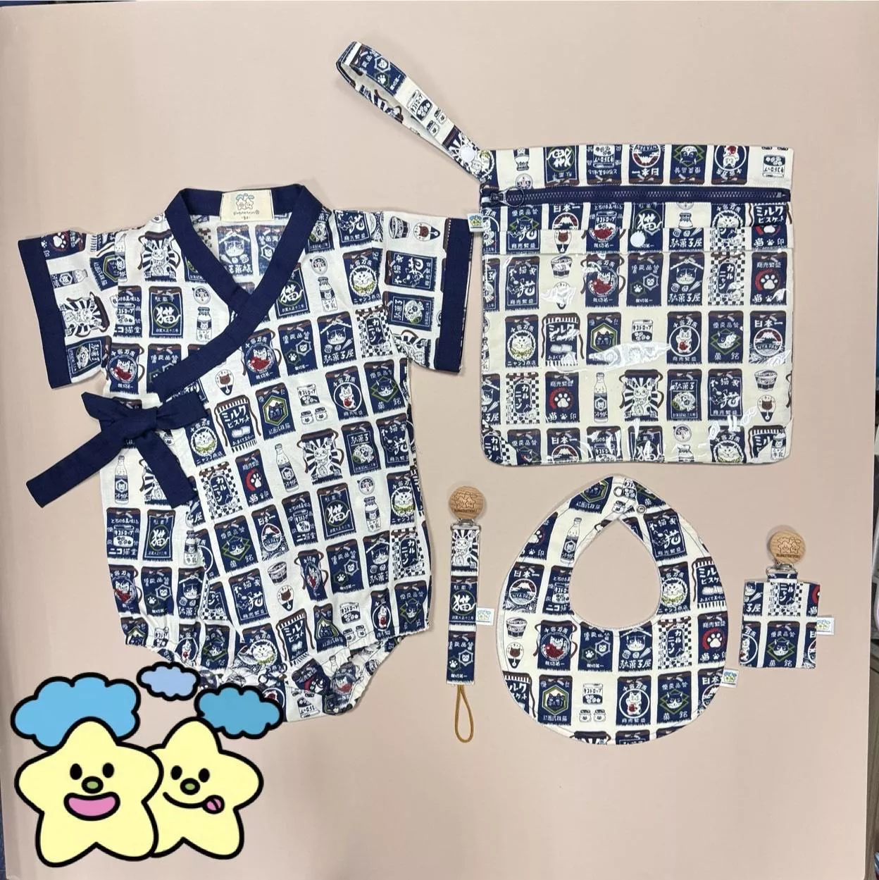 Blingstartwins®️日式貓圖騰甚平五件組-手作禮盒