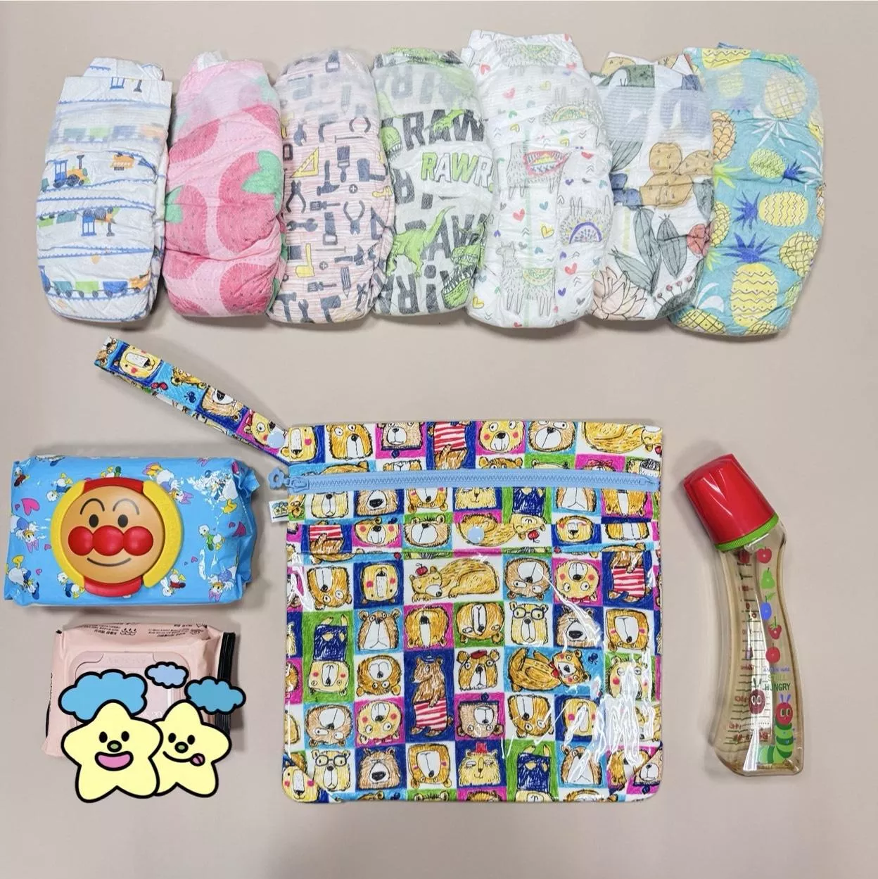 Blingstartwins®️塗鴉藍熊熊-手作專利尿布包