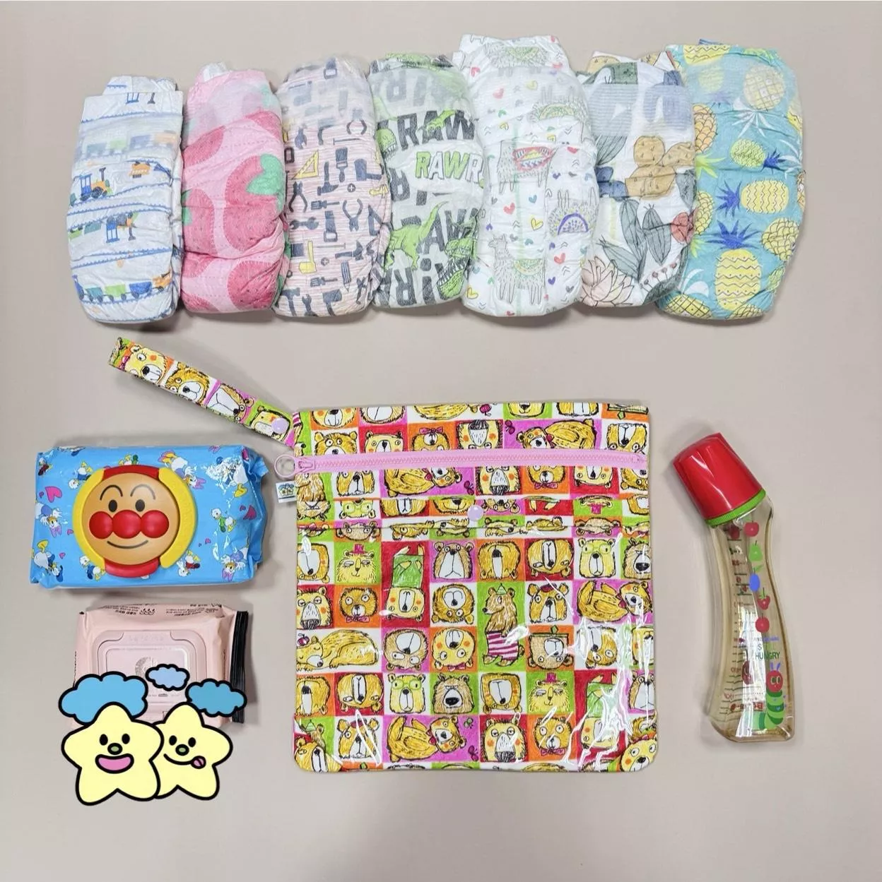 Blingstartwins®️塗鴉粉熊熊-手作專利尿布包