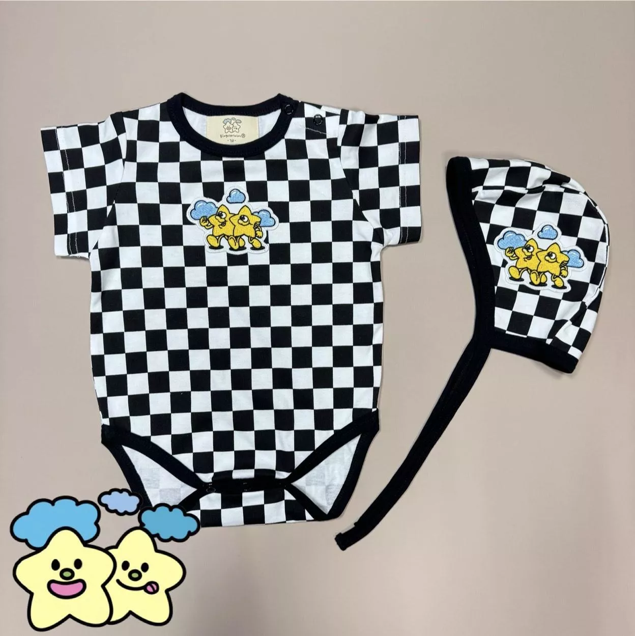 Blingstartwins®️美式星星黑白格-星星包屁衣