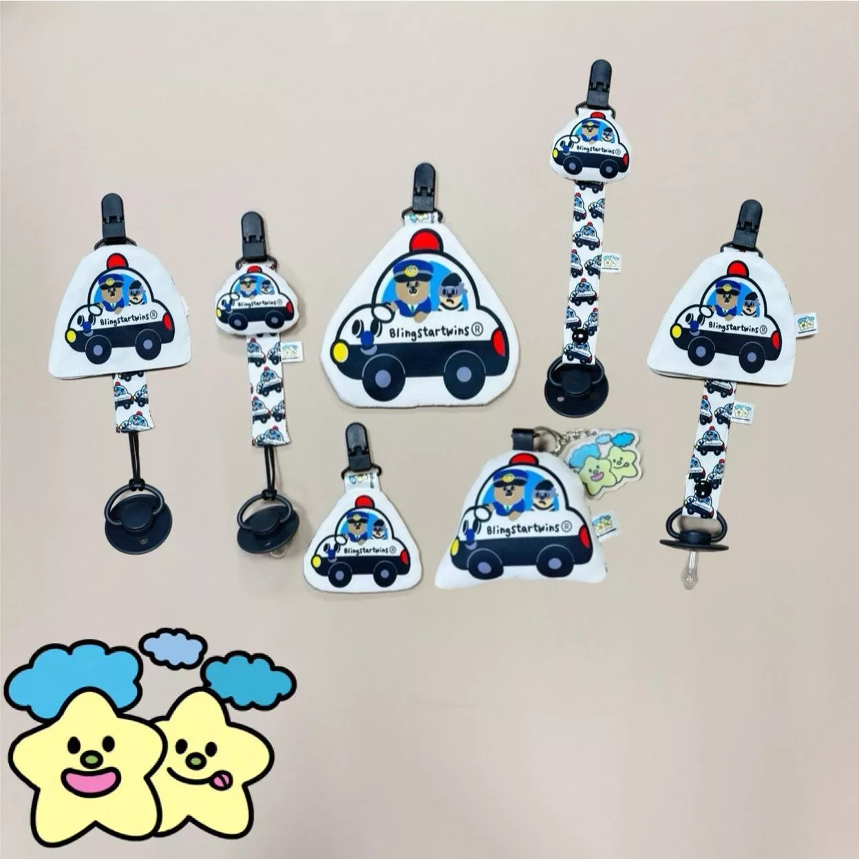 Blingstartwins®️波麗士buddy系列(平安符袋 , 奶嘴防塵罩組 , 奶嘴鍊 , 手帕夾)