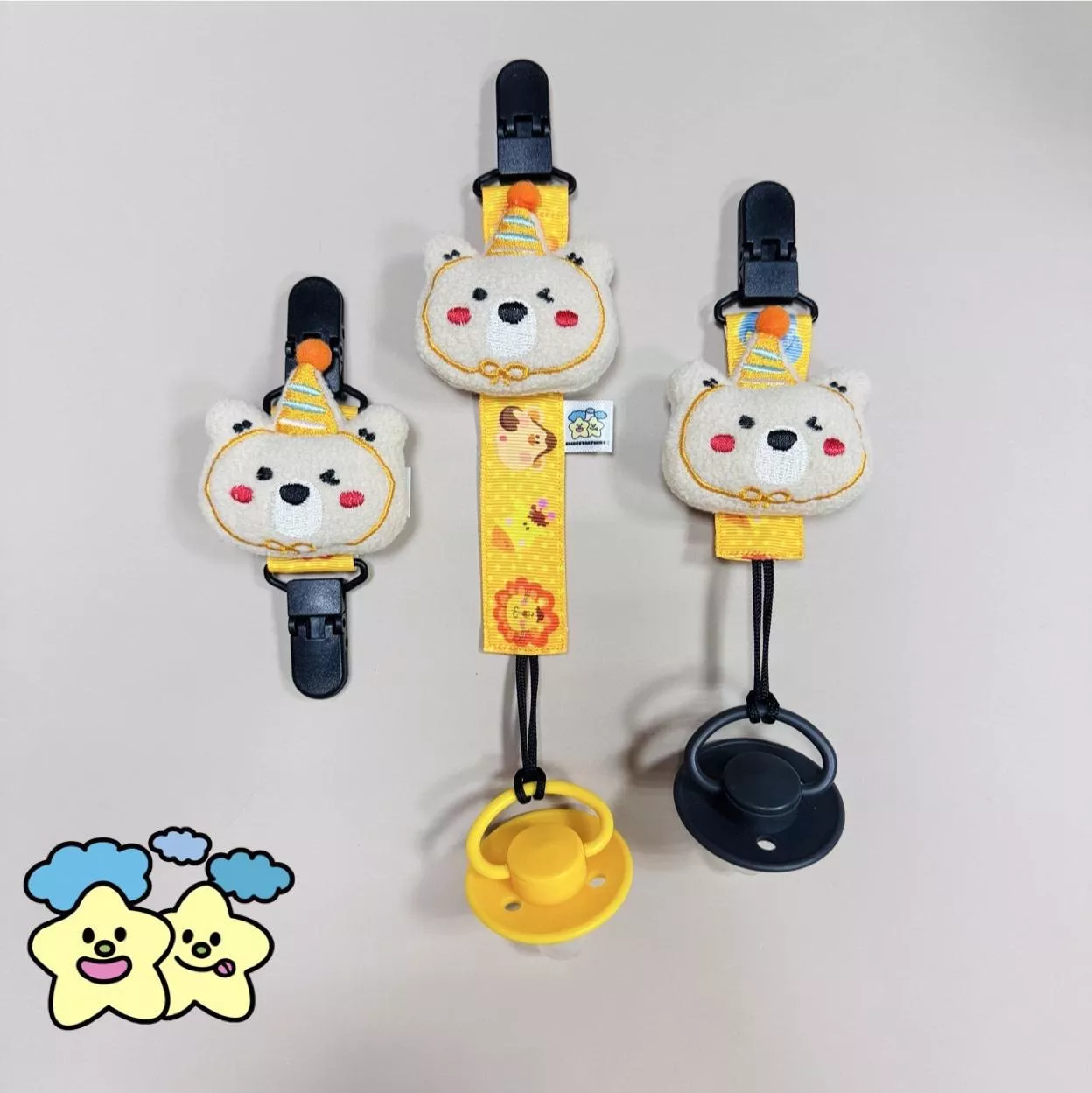 Blingstartwins®️派對腮紅熊熊系列奶嘴練vs萬用夾