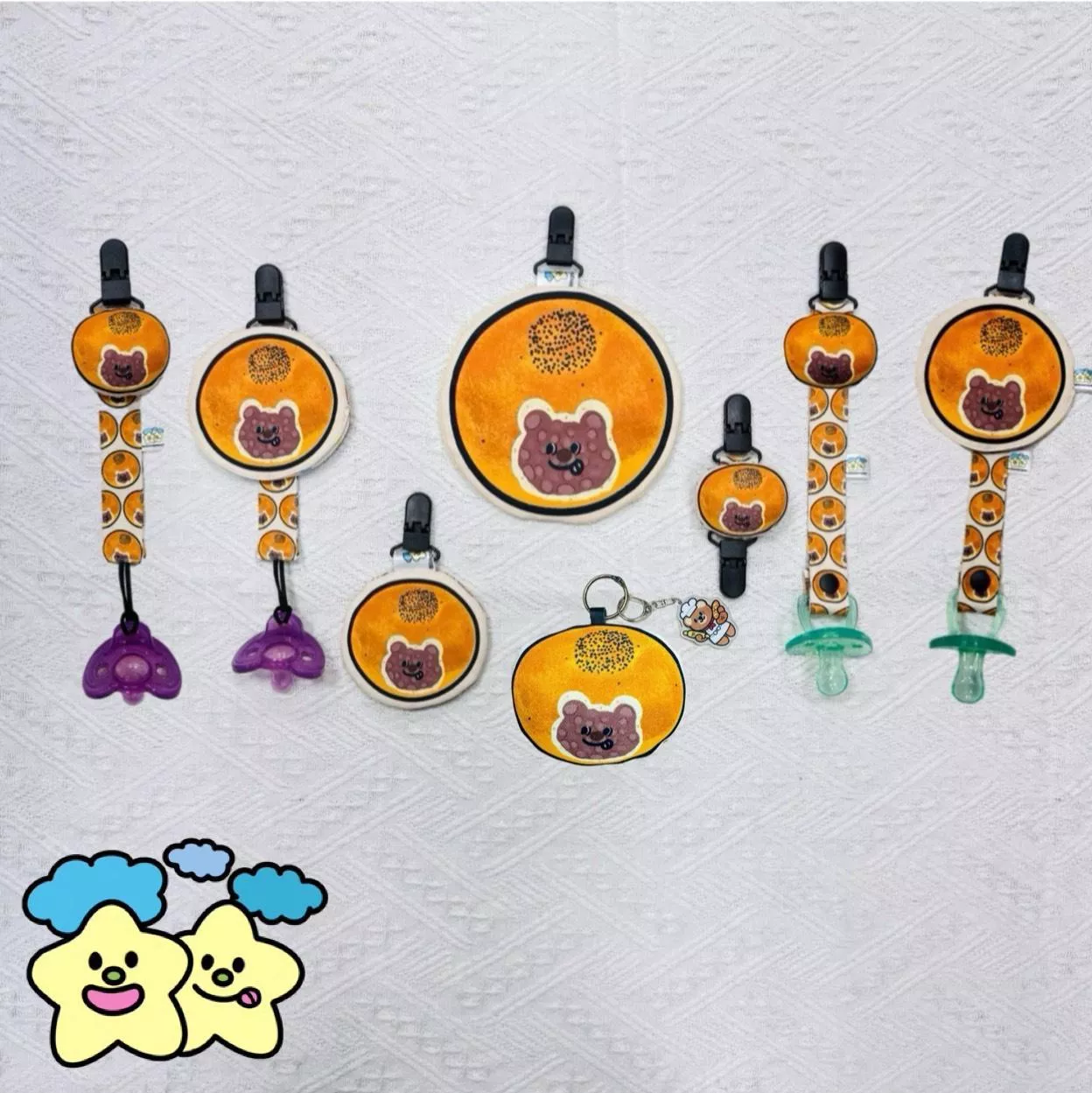 Blingstartwins®️蜜紅豆胖系列(平安符袋 , 奶嘴防塵罩組 , 奶嘴鍊 , 手帕夾)