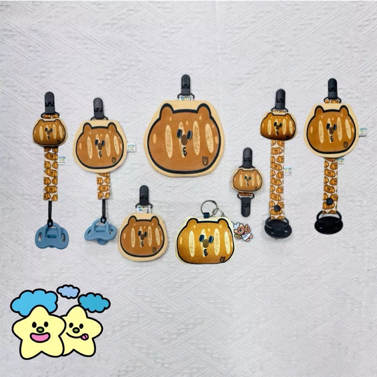 Blingstartwins®️熊熊法棍系列(平安符袋 , 奶嘴防塵罩組 , 奶嘴鍊 , 手帕夾)