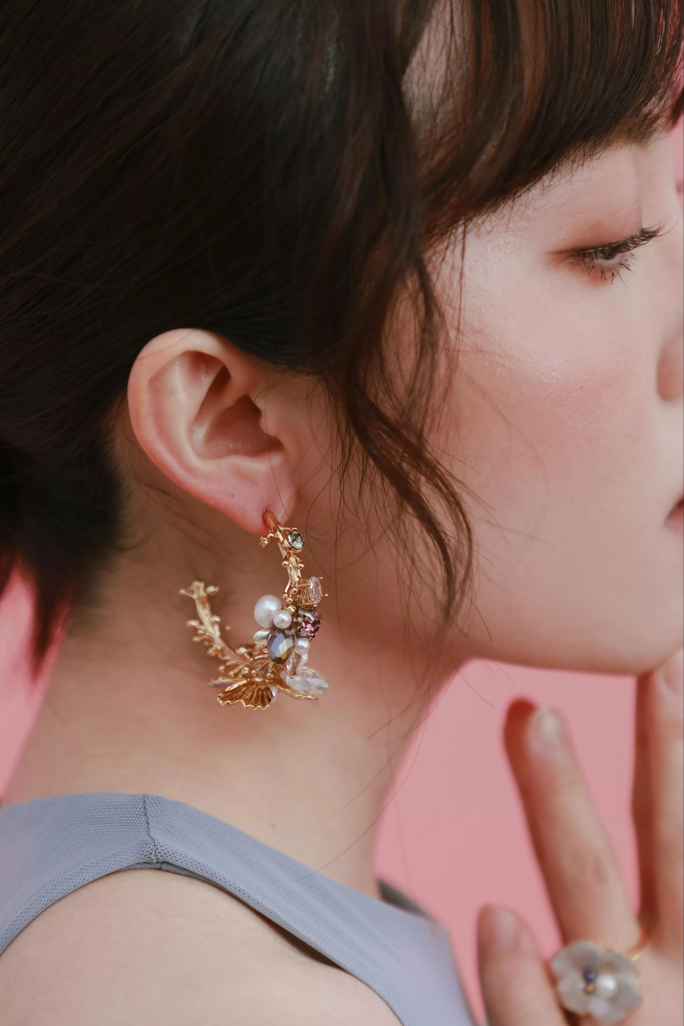 春菫小花圈Swarovski水晶淡水珍珠耳環