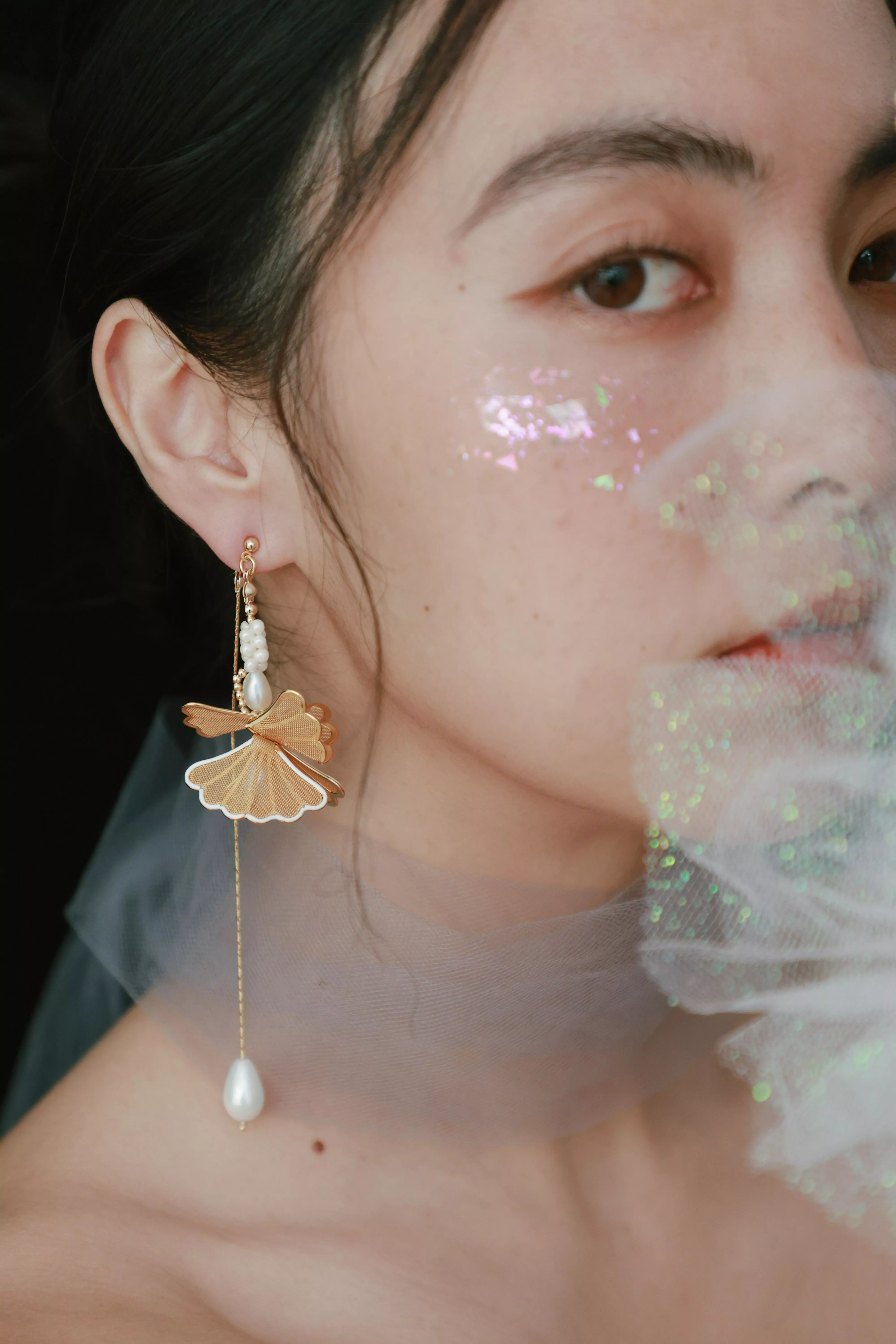 雪白 淡水珍珠天鵝 2way垂墜耳環