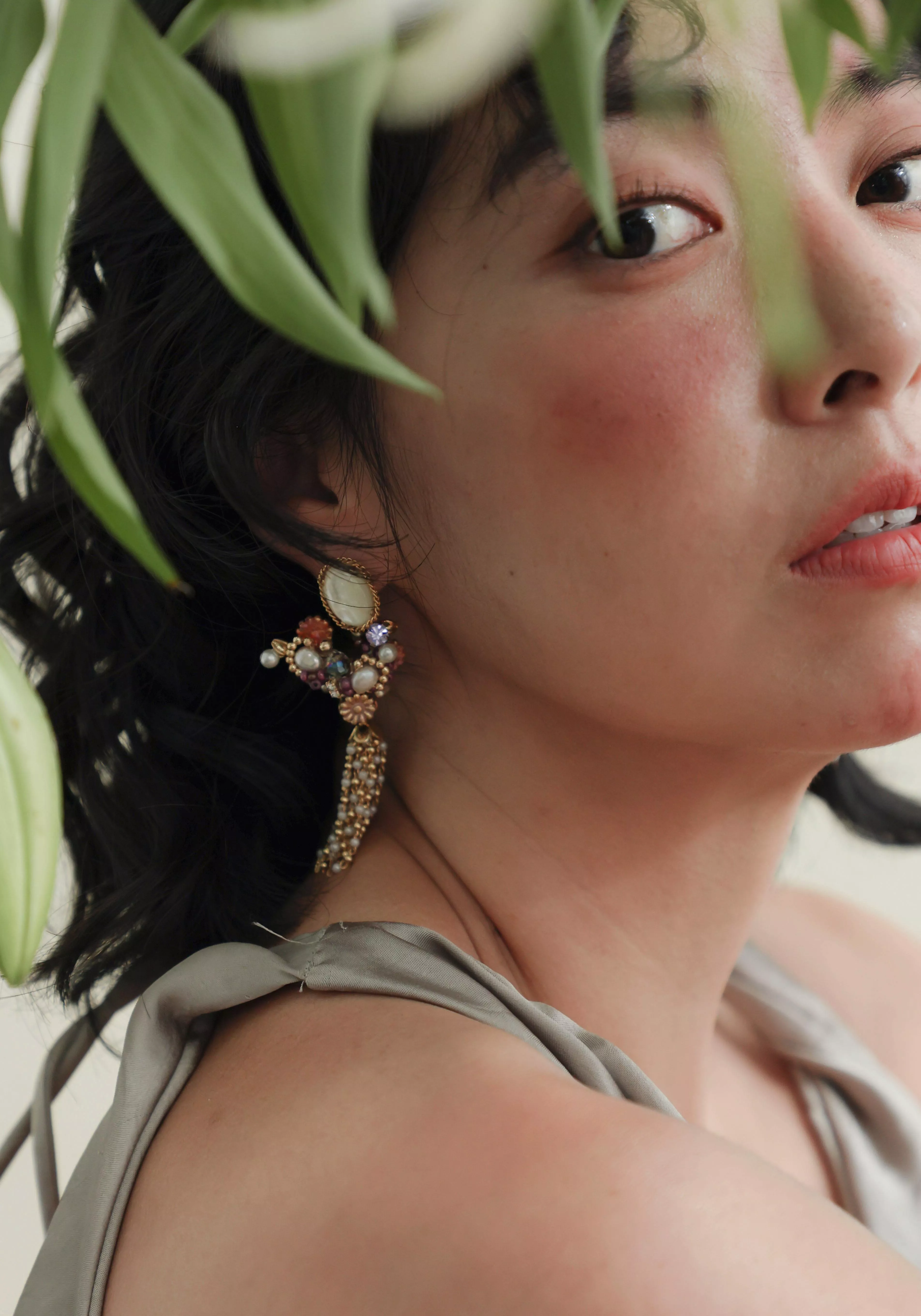 紫葡萄樹   垂墜珍珠水晶礦石耳環 耳夾 紫葡萄樹   垂墜珍珠水晶礦石耳環 耳夾