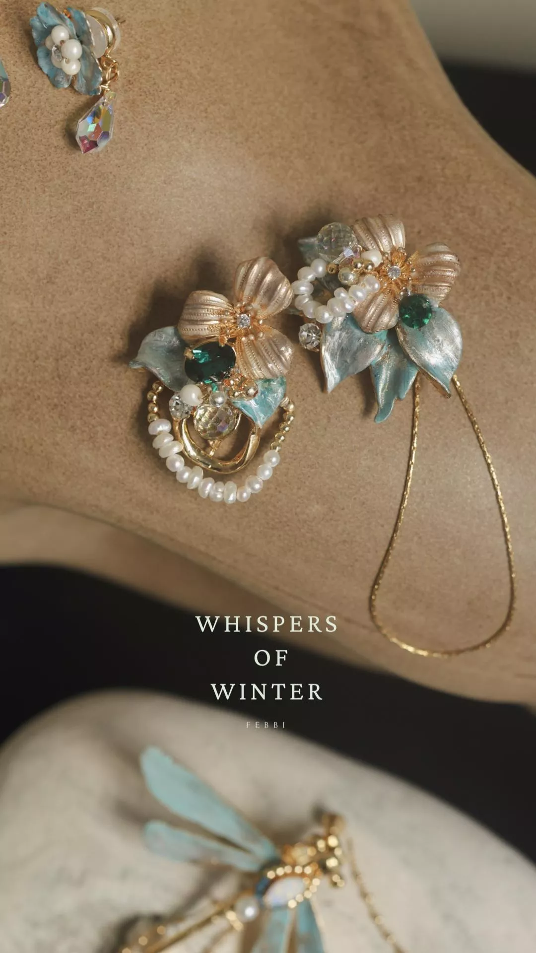 藍眼淚珍珠 不對稱耳環