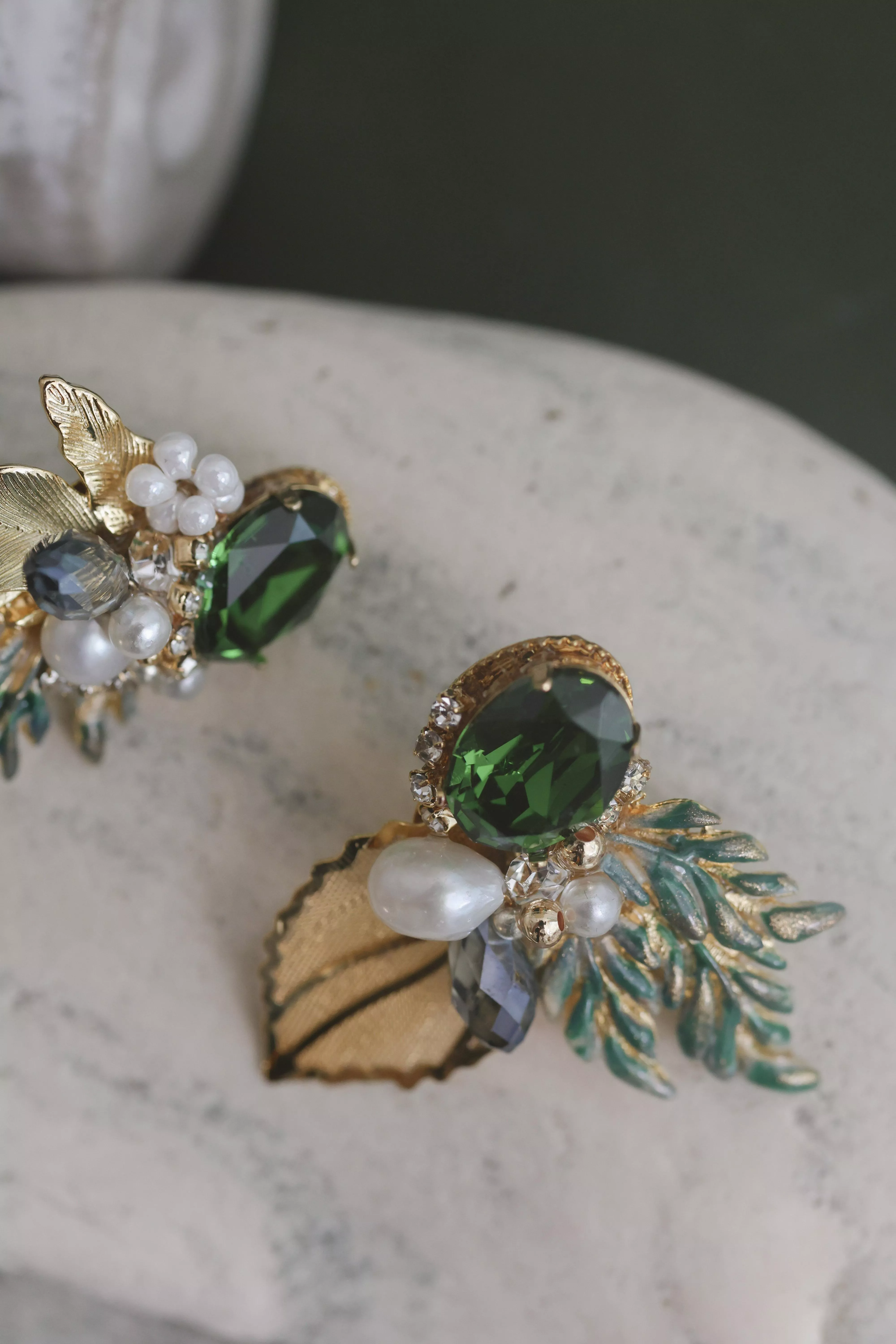 藤蔓月桂樹 天河石 白蝶貝 兩色 水晶礦石 耳環 耳針