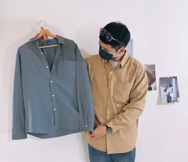 日系長袖素色襯衫