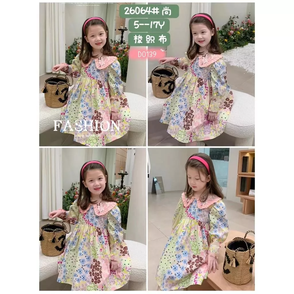 北屯實體店❤女寶洋裝現貨-翻領花朵洋裝✩米米童著-D0139