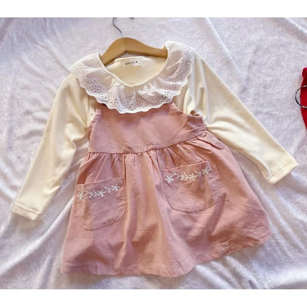 北屯實體店❤女寶洋裝現貨-燈芯絨吊帶裙+德絨翻領上衣 套裝✩米米童著-D0411