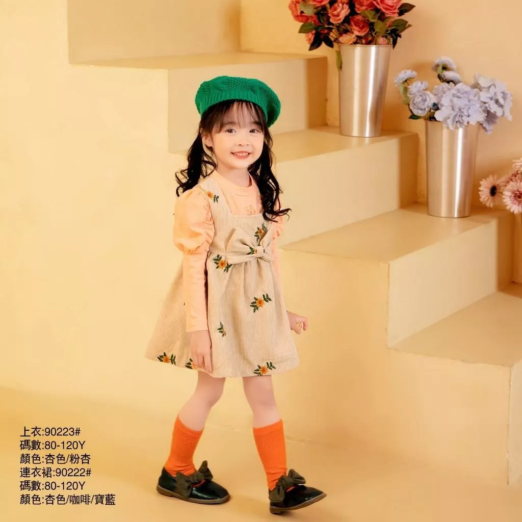 北屯實體店❤女寶洋裝現貨-氣質花花燈芯絨背心裙✩米米童著-D0404