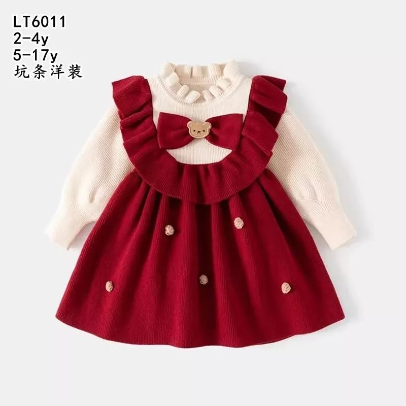 北屯實體店❤女寶洋裝現貨-寶寶款~ 假兩件小熊洋裝✩米米童著-D0564