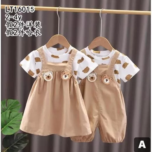 北屯實體店❤現貨寶寶款 假兩件熊熊洋裝/連身衣✩米米童著-E0037