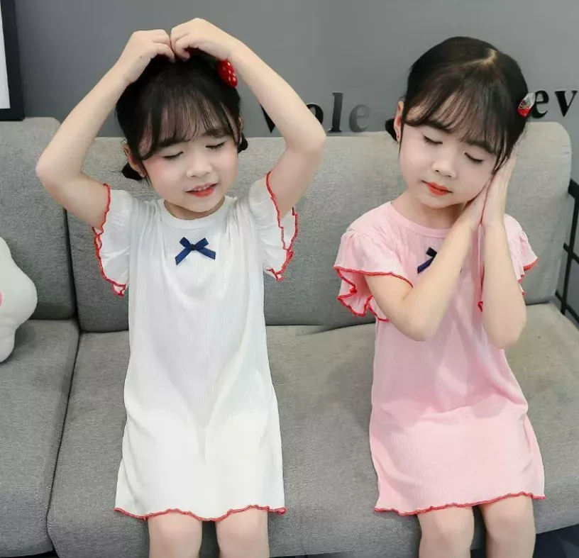 韓版預購 涼感 蝴蝶結睡裙 - (90~140)  R26