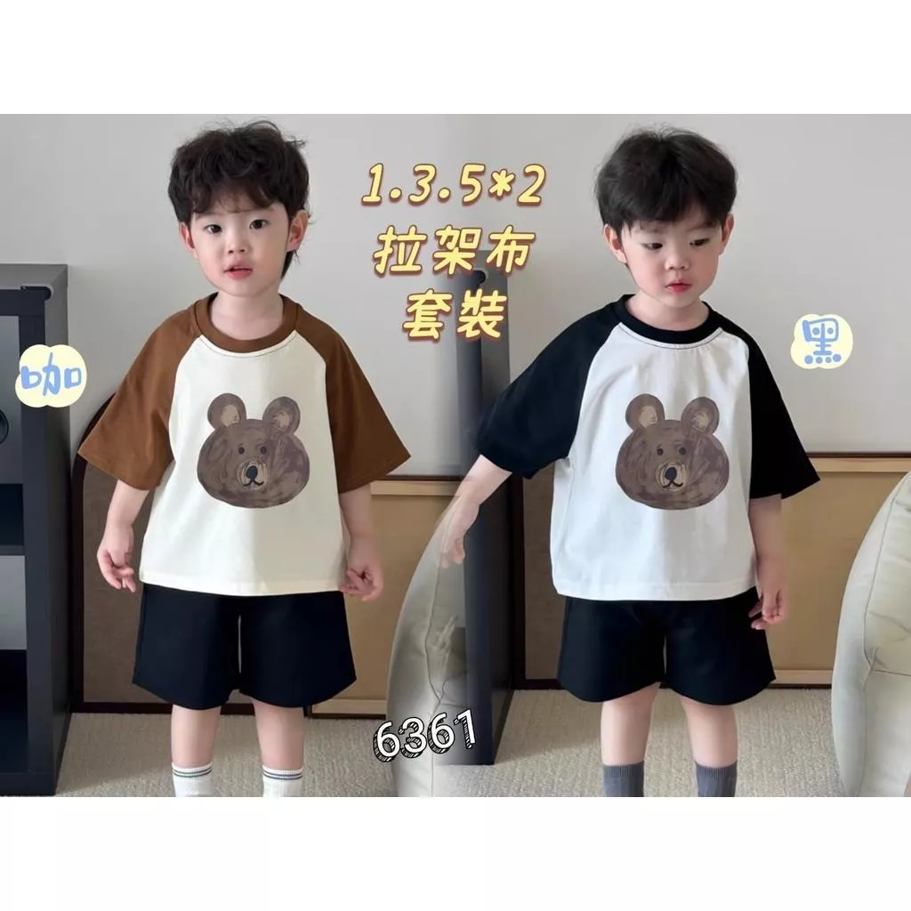 北屯實體店❤現貨-台灣製 寶寶款 拼接袖熊熊短袖短褲套裝✩米米童著-E0063