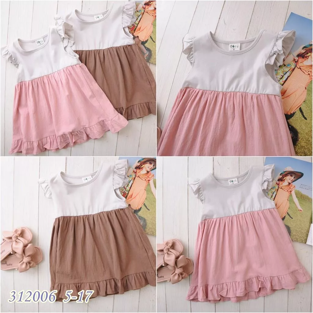 北屯實體店❤現貨小飛袖拼接撞色洋裝✩米米童著-C0318