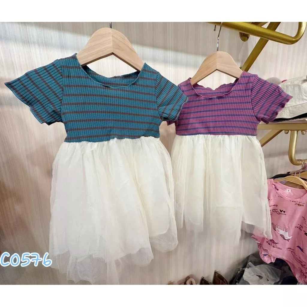 北屯實體店❤現貨條紋坑條拼接紗洋裝(偏小)✩米米童著-C0576