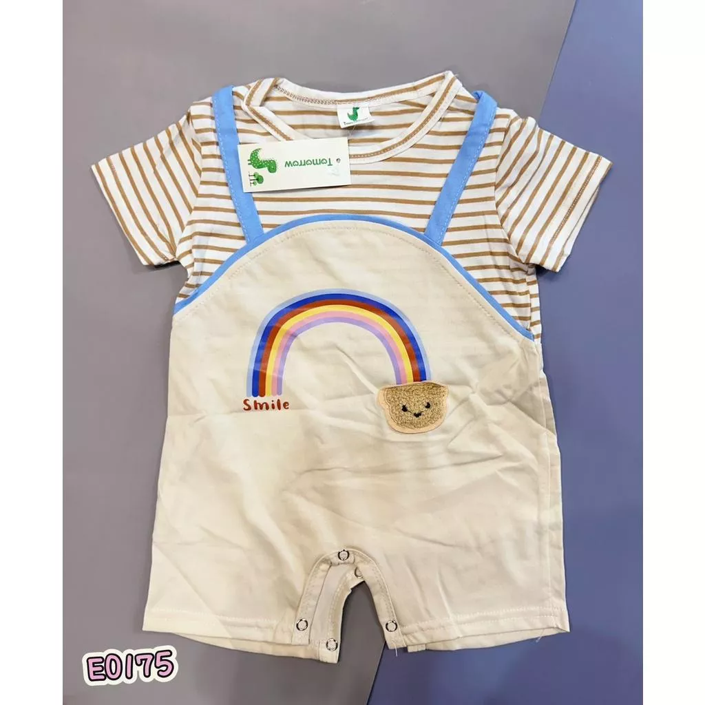 北屯實體店❤現貨寶寶款 假兩件彩虹小熊包屁衣✩米米童著-E0175