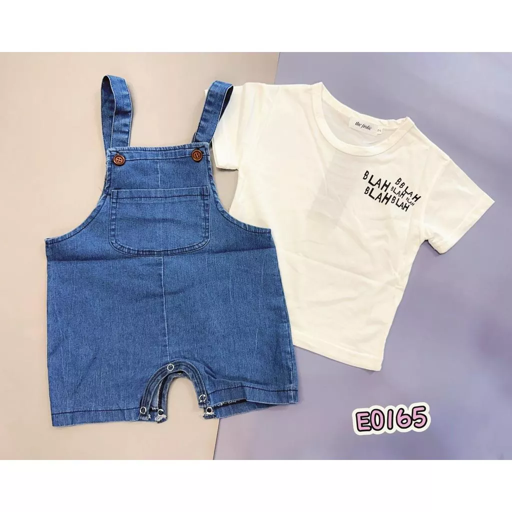 北屯實體店❤現貨寶寶款 字母白上衣+牛仔吊帶褲 套裝✩米米童著-E0165