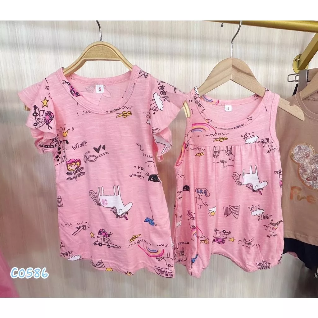 北屯實體店❤現貨台灣製 滿版獨角獸 竹節棉 上衣/連身衣✩米米童著-C0586