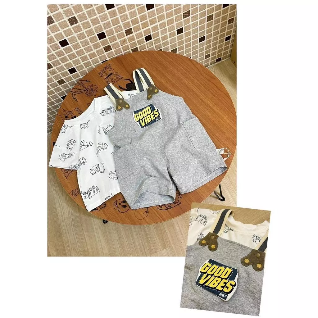 北屯實體店❤現貨寶寶款 工程車短袖上衣+吊帶褲 套裝✩米米童著-E0223