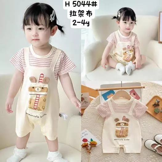 北屯實體店❤現貨寶寶款 珍奶小熊假兩件連身衣✩米米童著-E0215