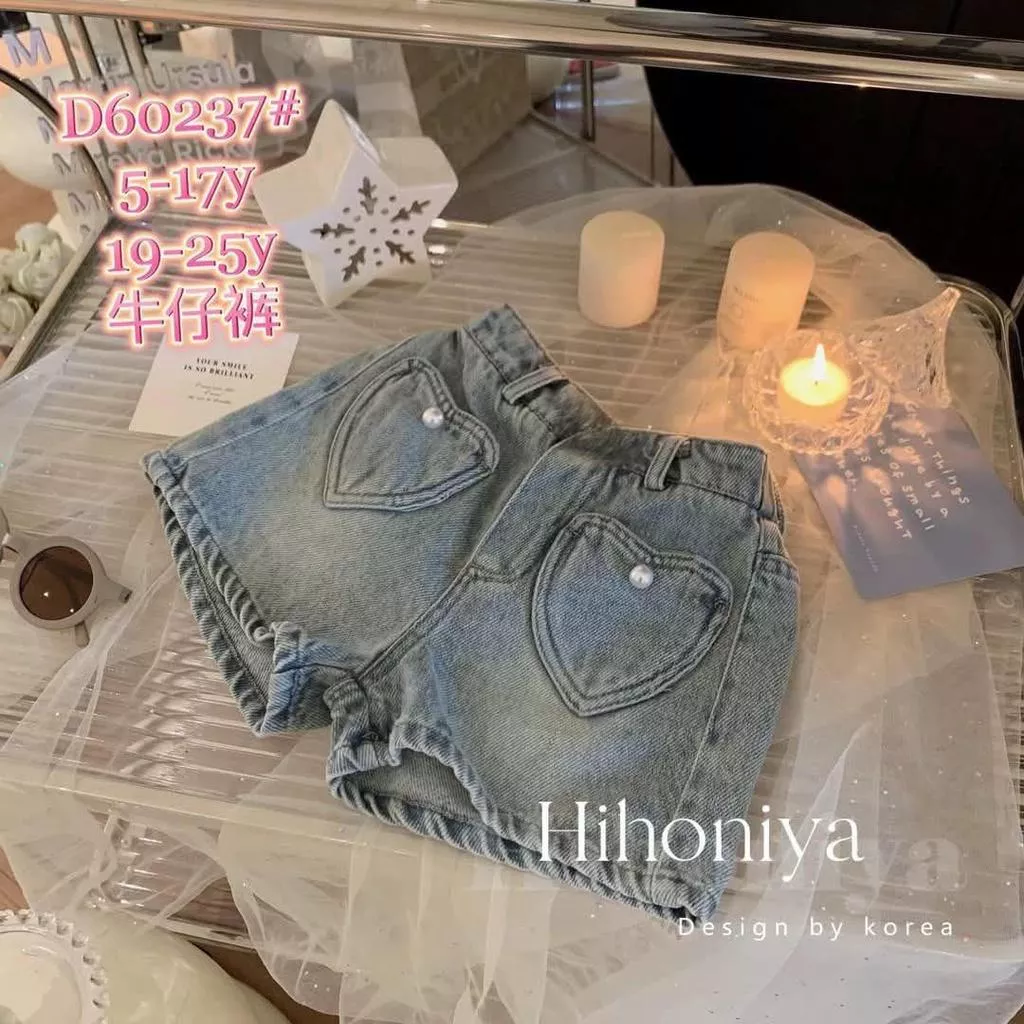 北屯實體店❤現貨愛心口袋牛仔短褲✩米米童著-E0220