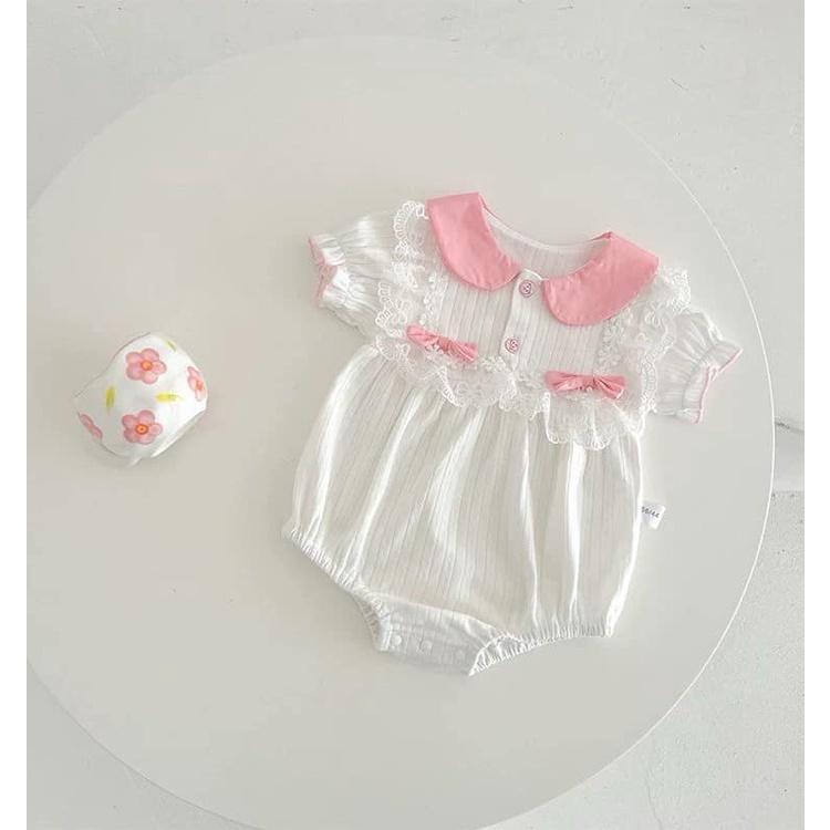 北屯實體店❤現貨寶寶款 Q彈涼感滑布蕾絲公主袖包屁衣✩米米童著-E0205