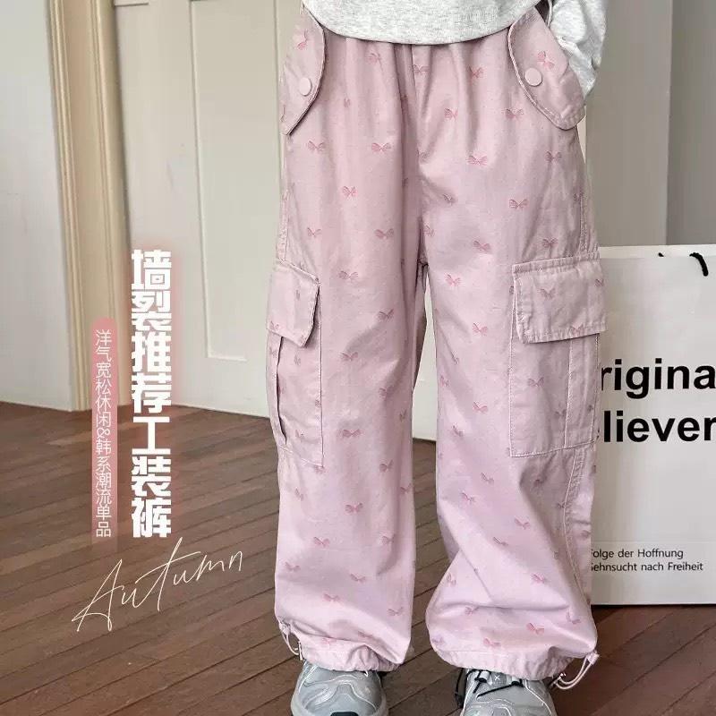 北屯實體店❤現貨韓版大童 滿版蝴蝶結休閒寬褲✩米米童著-E0183