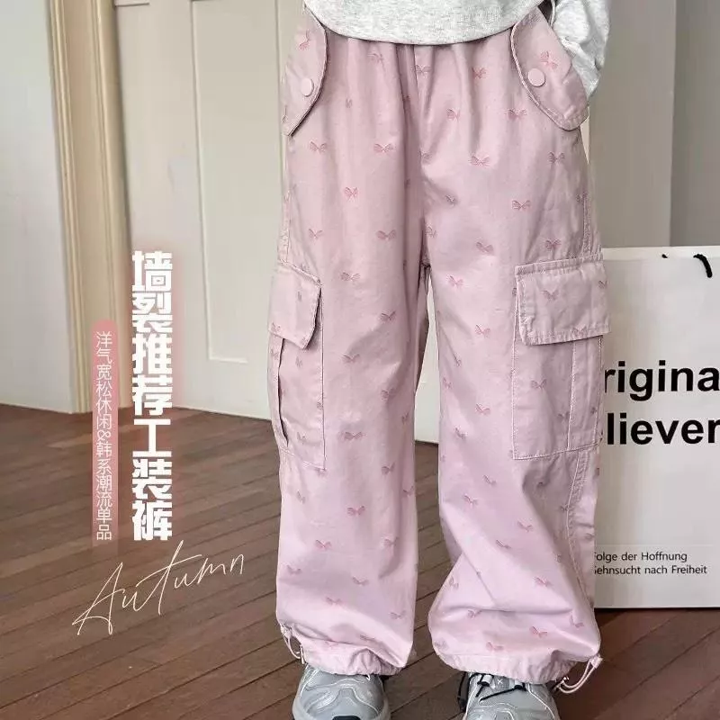 北屯實體店❤現貨韓版大童 滿版蝴蝶結休閒寬褲✩米米童著-E0183