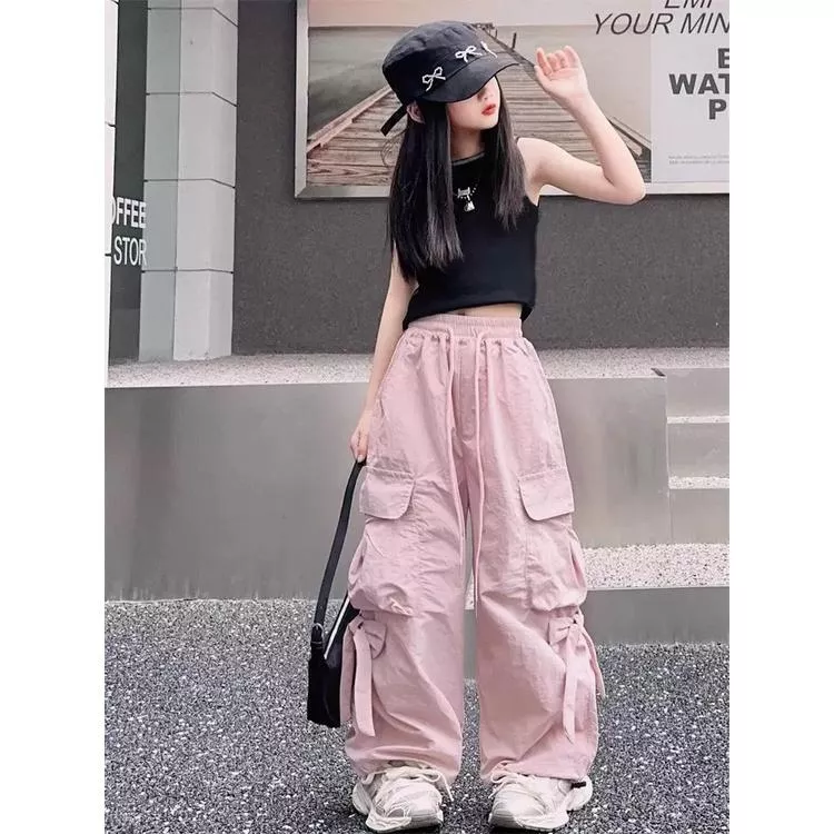 北屯實體店❤現貨韓版大童 大口袋蝴蝶結工裝休閒褲✩米米童著-E0181