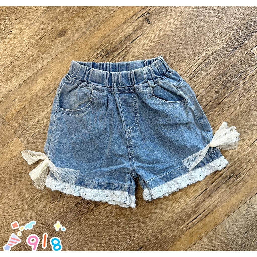 北屯實體店❤現貨緹花邊蕾絲蝴蝶結牛仔短褲✩米米童著-E0331