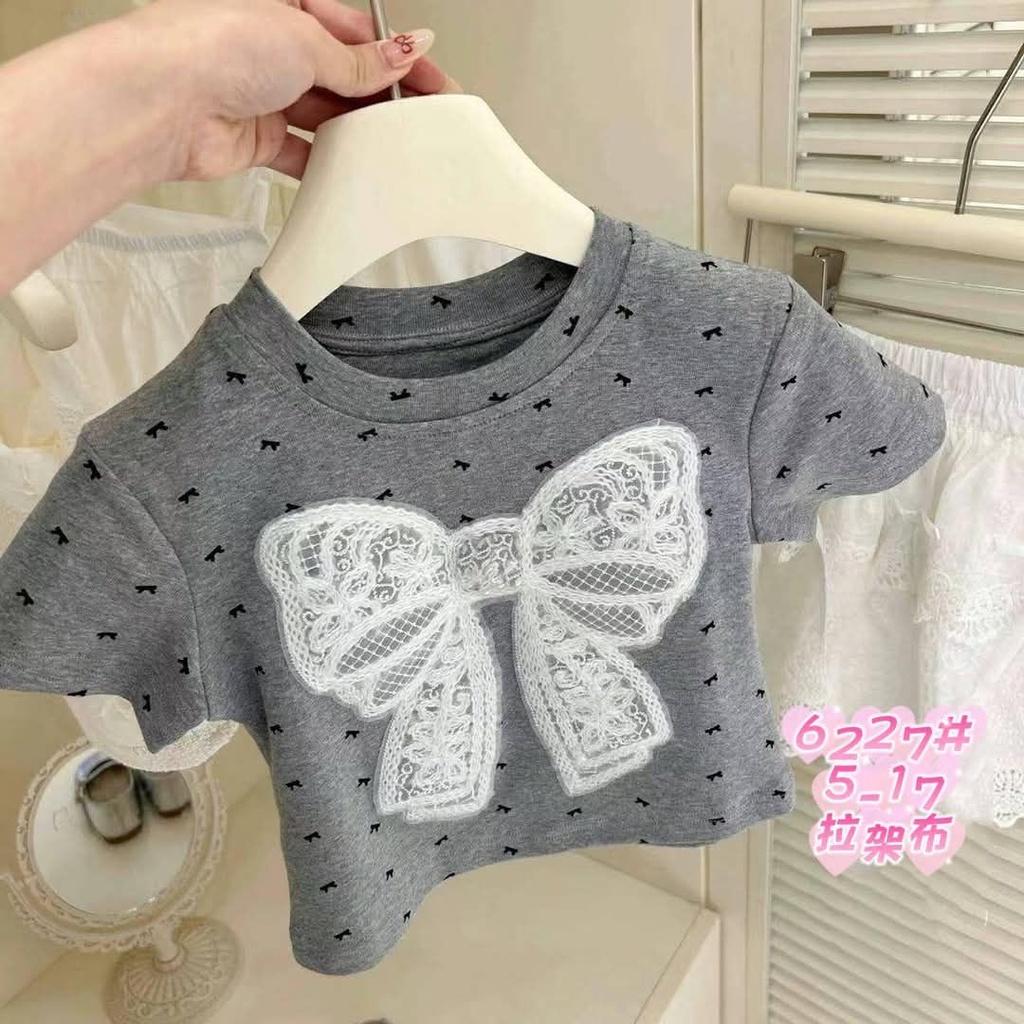北屯實體店❤現貨大蕾絲蝴蝶結短袖上衣✩米米童著-E0255