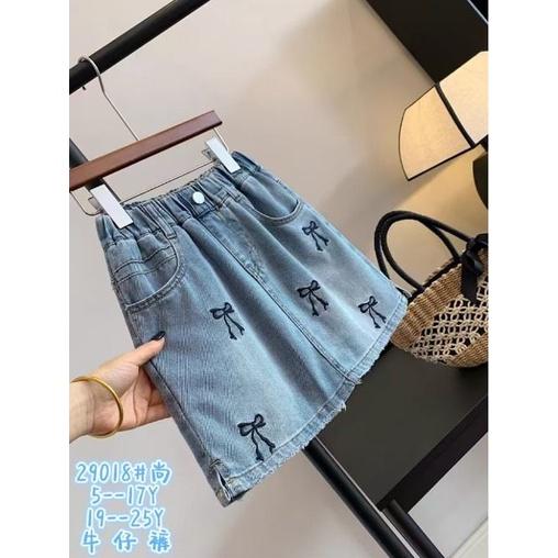 北屯實體店❤現貨滿版刺繡蝴蝶結牛仔短裙(有安全褲)✩米米童著-E0263