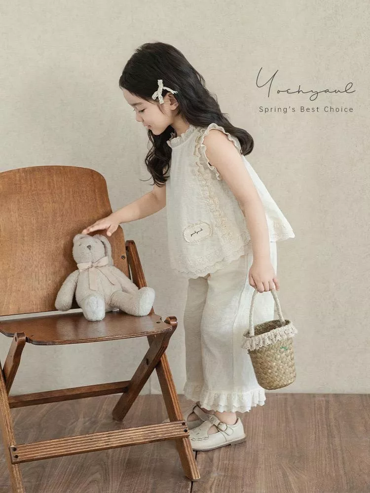 韓版預購 刺繡鏤空背心 &直筒寬褲 （80～140）