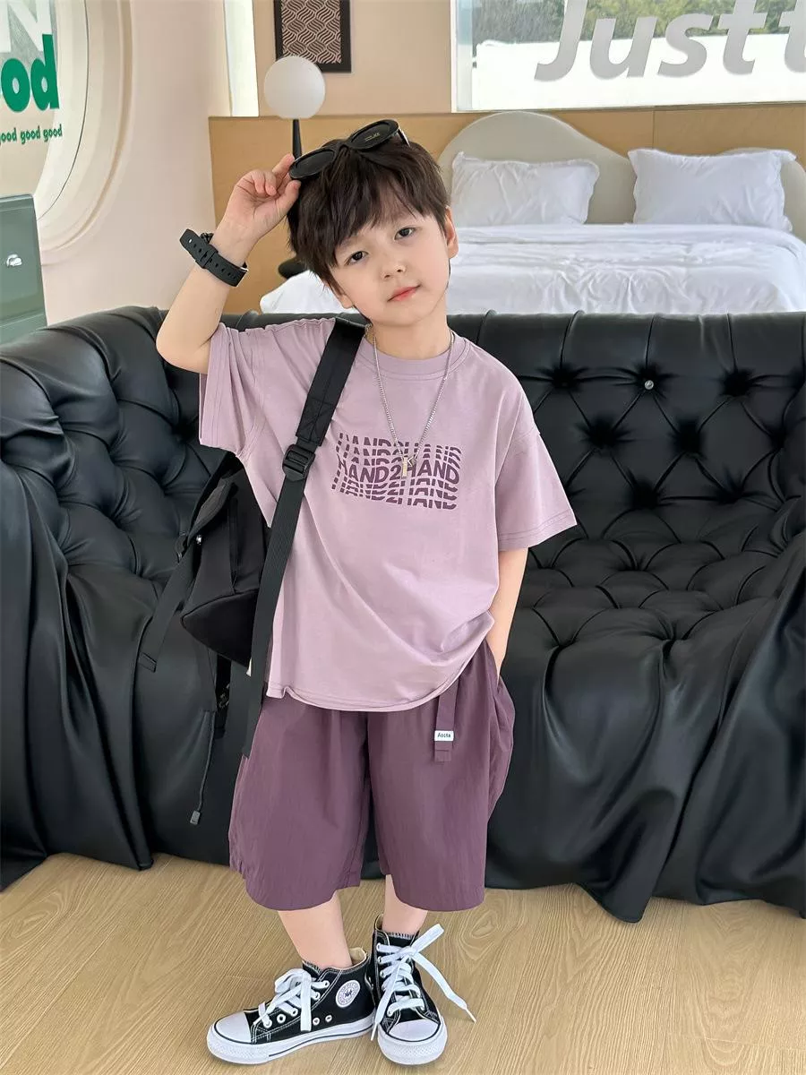 韓版預購 - 韓版 男童波浪字母落肩短袖上衣 (90~150)