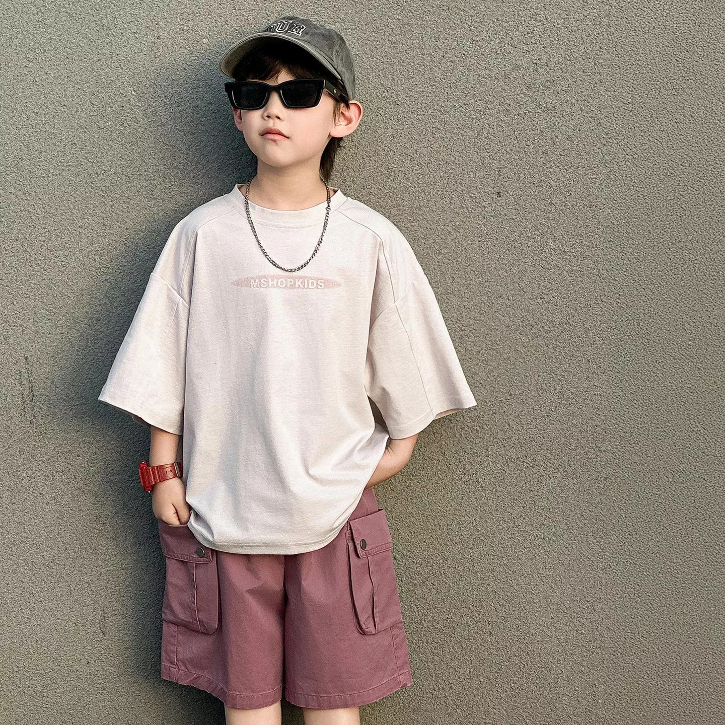 韓版預購 韓版男童 字母短袖上衣 & 休閒短褲 （90～150）
