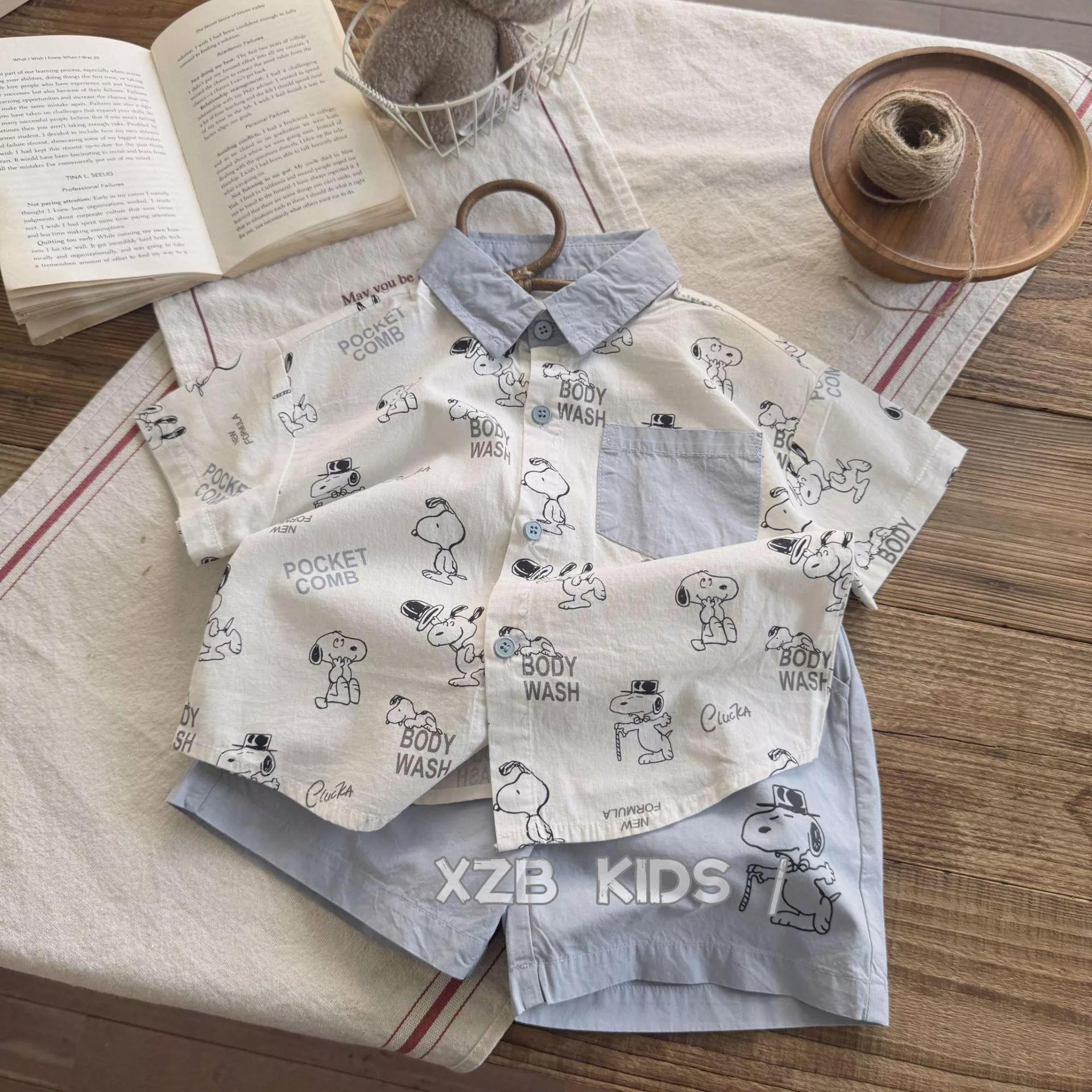 韓版預購 韓版男童 狗狗襯衫+休閒短褲 套裝（80～140）