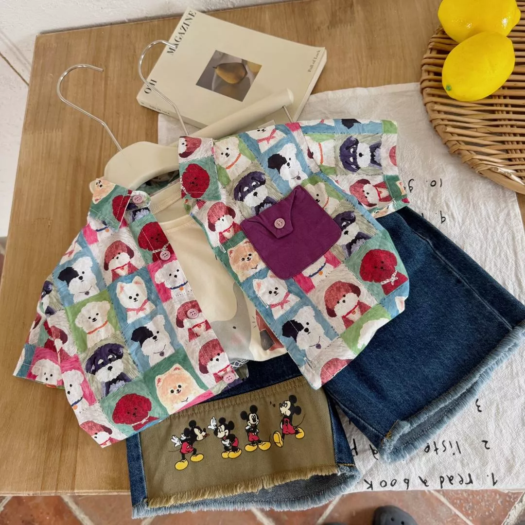 韓版預購 韓版男童 油畫狗狗襯衫（80～140）