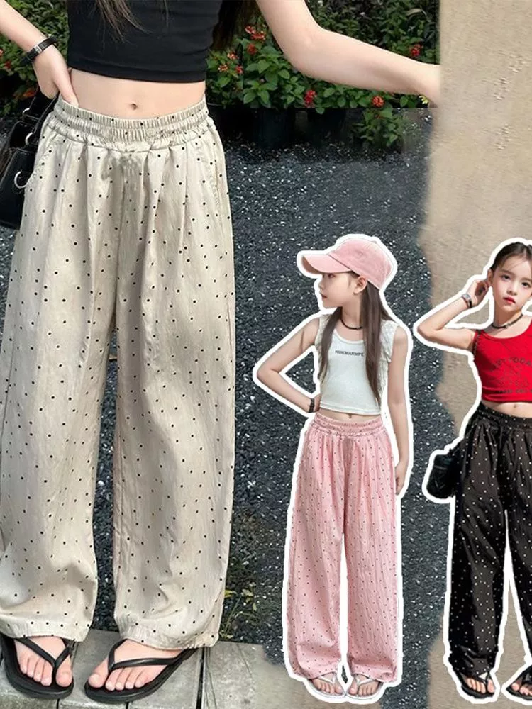 韓版預購 女童 波點薄款寬褲（90～160）