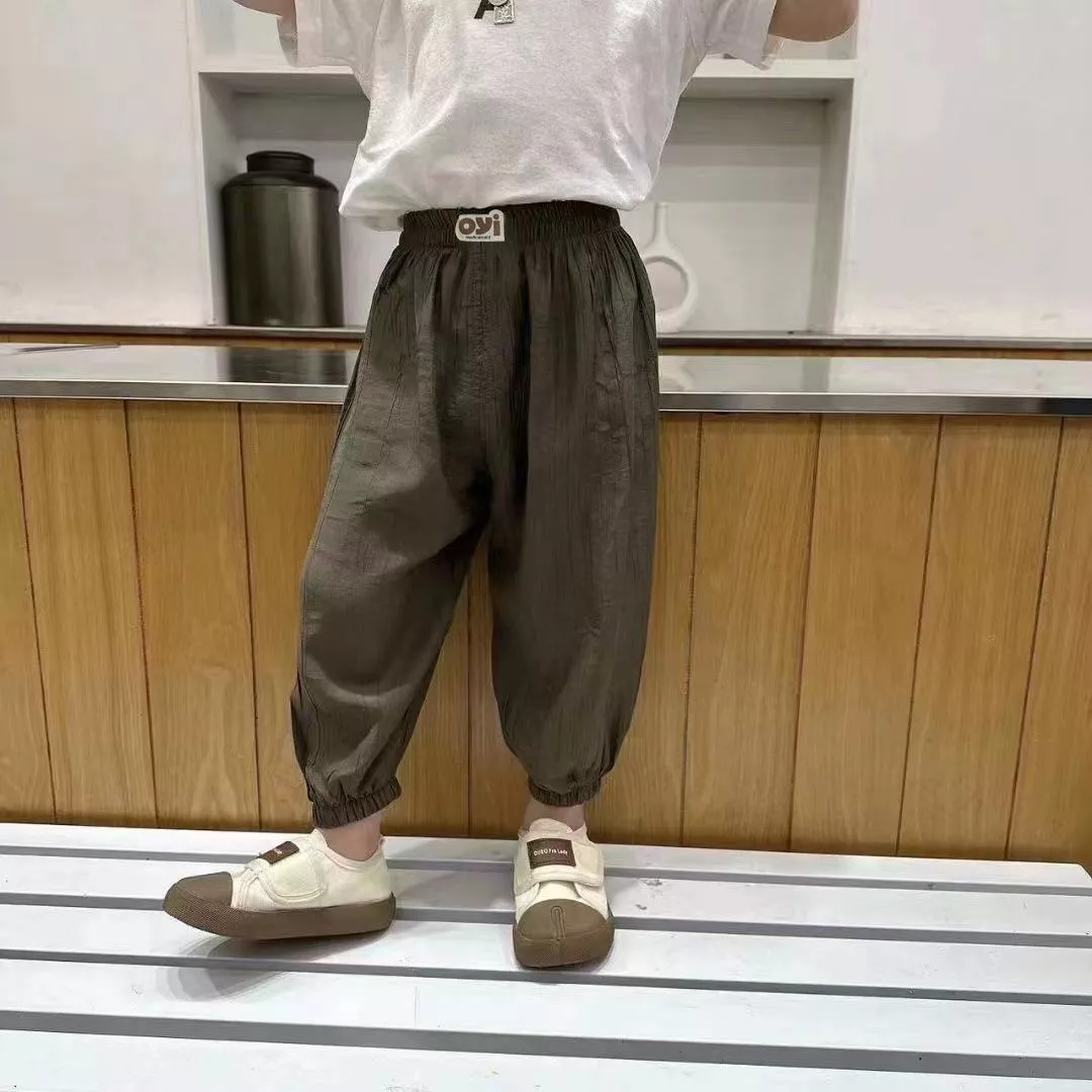 韓版預購  小標籤寬鬆休閒縮口褲（90～160）